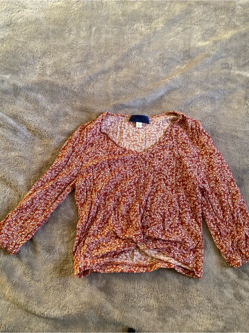 Blue Rain Rust Floral Twist-Front Blouse